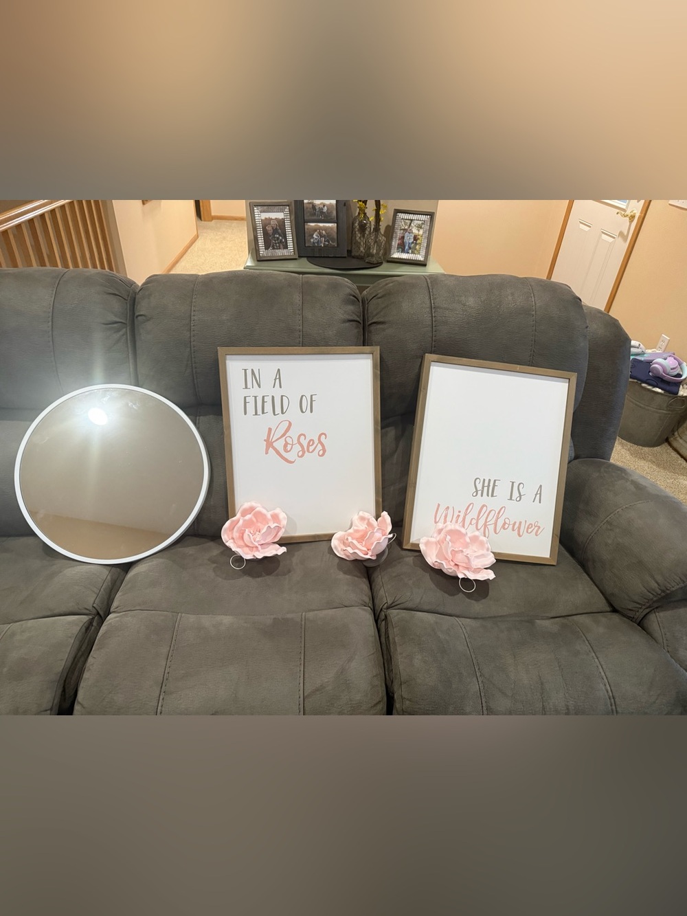Hobby Lobby Pink Floral Framed Wall Art Set/ mirror from Walmart